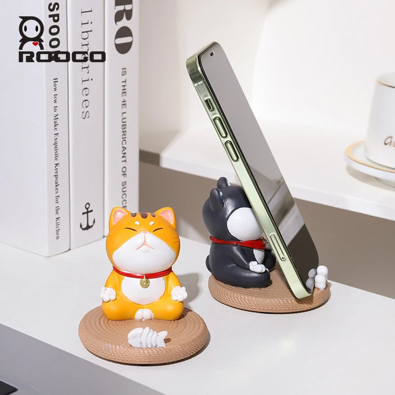 Purrfectly Adorable Desk Companions - ROOGO Cartoon Cat and Dog Phone Holder