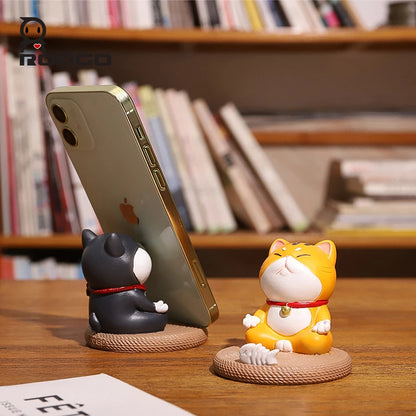 Purrfectly Adorable Desk Companions - ROOGO Cartoon Cat and Dog Phone Holder